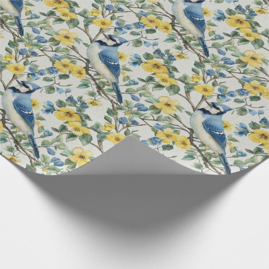 Papier Cadeau Branches et fleurs d'oiseaux Blue Jays (Coin)