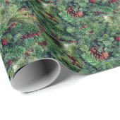 Papier Cadeau Branches et Pinecones des arbres de Noël de Terre (Coin rond)