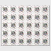 Papier Cadeau Branches fleurs blanches et baies photo Noël (Plat)