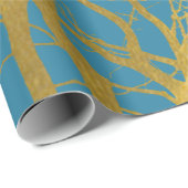 Papier Cadeau Branches Gold Tree Motif Arrière - plan bleu (Coin rond)