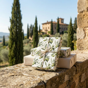 Papier Cadeau Branches Plantes d'olivier : Conception inspirée d