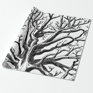 Papier Cadeau Branches rustiques Abstraites en noir et blanc
