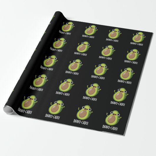 Papier Cadeau Bravo-cado Funny Avocado Pun Dark BG (Déroulé)