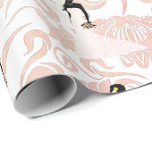 Papier Cadeau Bridal botanique rose pâle et brun (Coin rond)