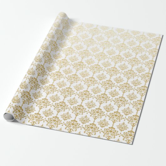 Papier Cadeau Bride du Mariage royal White Gold Damask (Déroulé)