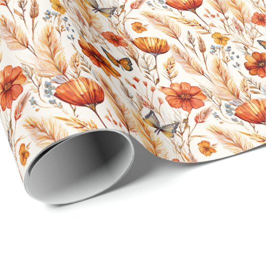 Papier Cadeau Bright automne boho imprimé botanique (Coin rond)