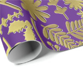 Papier Cadeau Bright Gold & Silver Christmas Tree Motif violet (Coin rond)