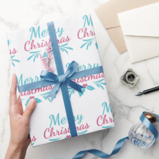 Papier Cadeau Bright & Joyeux Texte de Noël Blanc sans couture
