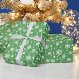Papier Cadeau Bright Kelly Green Winter White Snowflake Motif