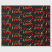 Papier Cadeau Bright Merry Typographie Rouge Black Gold Noël (Plat)