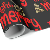 Papier Cadeau Bright Merry Typographie Rouge Black Gold Noël (Coin rond)