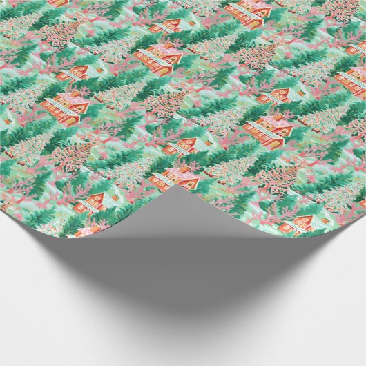 Papier Cadeau Bright Palm Beach Gingpain de Noël Maisons (Coin)