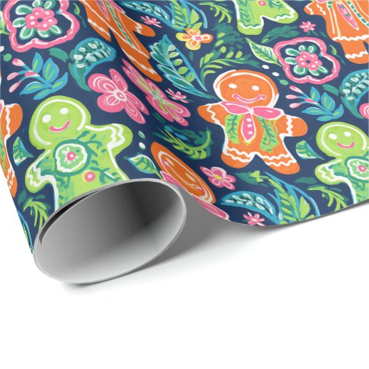 Papier Cadeau Bright Palm Beach Gingpain d'épice de Noël (Coin rond)
