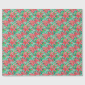 Papier Cadeau Bright Palm Beach Noël Poinsettia Aquarelle (Plat)