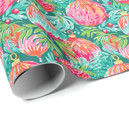 Papier Cadeau Bright Palm Beach Ornements de Noël (Coin rond)