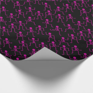 Papier Cadeau Bright Pink Happy Dancing Skeletons Horreur Motif
