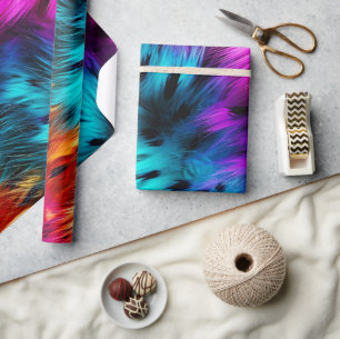 Papier Cadeau Bright Rainbow fausse texture de fourrure monstre
