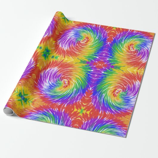 Papier Cadeau Bright Rainbow Tie Dye Swirl (Déroulé)