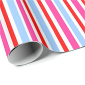 Papier Cadeau Bright Red and Blue Candy Stripes (Coin rond)