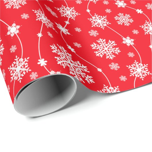 Papier Cadeau Bright Red and Winter White Snowflake Motif (Coin rond)