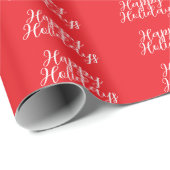 Papier Cadeau Bright Red Plain Elegant Happy Holidays Handwrite (Coin rond)
