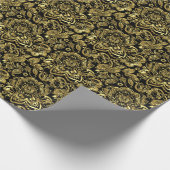 Papier Cadeau Brillant Or Baroque Floral Damas Sur Blanc (Coin)