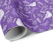 Papier Cadeau Brillant violet et blanc d'hiver Oiseau floral (Coin rond)