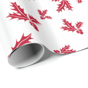Papier Cadeau Brin rouge de baies et de feuilles de houx