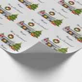 Papier Cadeau Brindle Boston Terrier Dans Une Salle De Noël Fest (Coin)