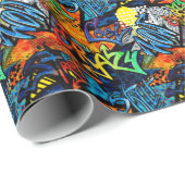 Papier Cadeau Briques de graffitis : Abstrait urbain (Coin rond)