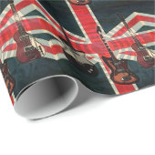 Papier Cadeau British Union Jack Flag Rock Roll Electric Guitar (Coin rond)