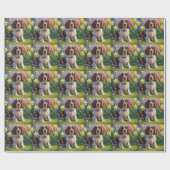 Papier Cadeau Brittany Spaniel Chien Fleurs de printemps Peintur (Plat)