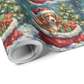 Papier Cadeau Brittany Spaniel Christmas Santa Bag Adventure (Coin rond)