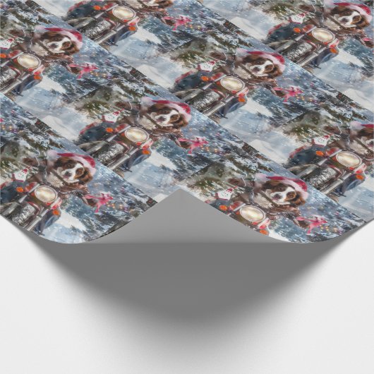 Papier Cadeau Brittany Spaniel Dog équitation moto Noël (Coin)