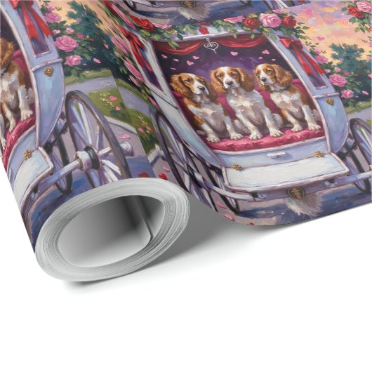 Papier Cadeau Brittany Spaniel Dog Valentine's Day  (Coin rond)