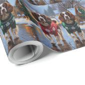 Papier Cadeau Brittany Spaniel Dogs Christmas Snow Holiday (Coin rond)