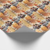 Papier Cadeau Brittany Spaniel En Automne Laisse L'Art Thanksgiv (Coin)