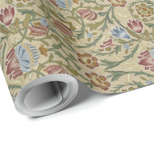 Papier Cadeau Brocade bleue rose Vintage William Morris