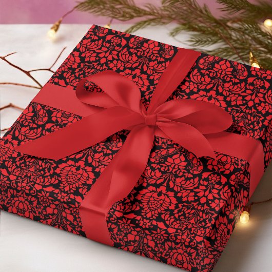 Papier Cadeau Brocade de Noël rouge foncé