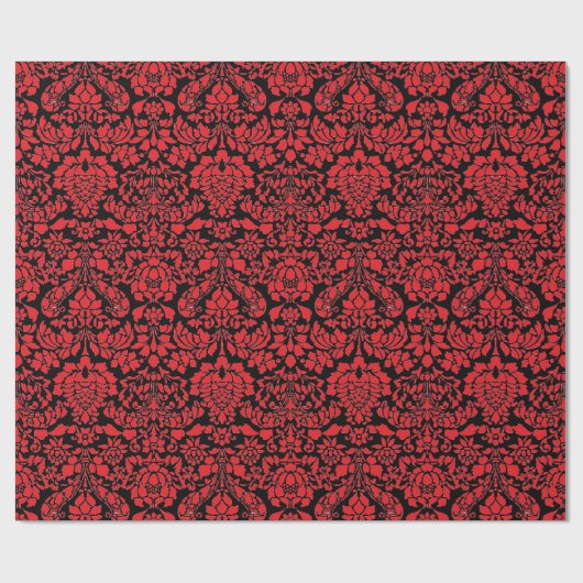 Papier Cadeau Brocade de Noël rouge foncé (Plat)