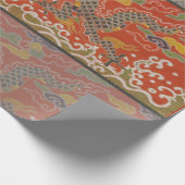 Papier Cadeau Brocade satinée rouge avec dragon chinois nuageux (Coin)