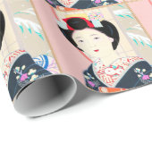 Papier Cadeau Brocard de Kyoto, quatre feuilles - dame de (Coin rond)