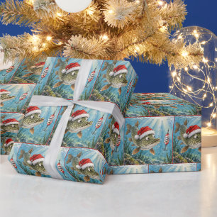 Papier Cadeau Brochet du Nord avec un chapeau de Père Noël