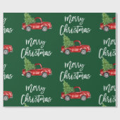 Papier Cadeau Brochure Script Noël Vintage Camion vert (Plat)