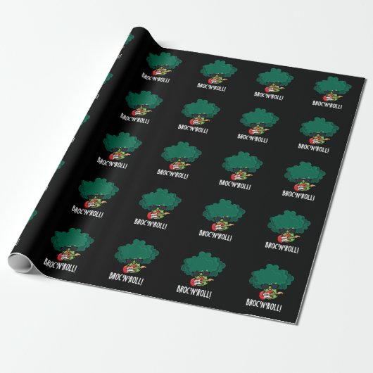 Papier Cadeau Brock n Roll Funny Veggie Brocoli Pun Dark BG (Déroulé)