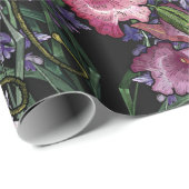 Papier Cadeau Broderie crâne humain et fleurs d'orchidées roses  (Coin rond)