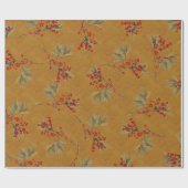 Papier Cadeau Broderie de pin blanc Rouge Ilex Berries Or (Plat)
