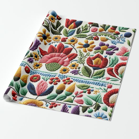Papier Cadeau Broderie florale (Déroulé)