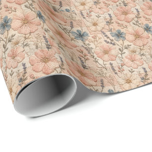 Papier Cadeau Broderie Florale Douce et Sans Couture Pastel