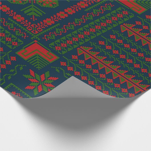Papier Cadeau Broderie palestinienne Tatreez rouge vert 5 Motif (Coin)